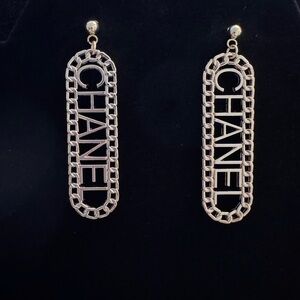 CHANEL Gold Logo Chain-Link Drop Earrings